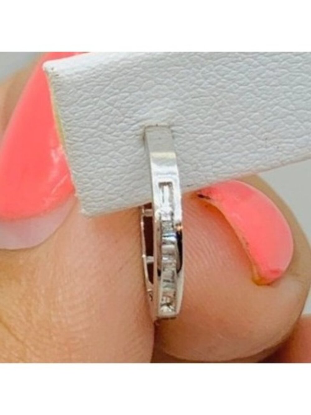 Real 10K White Gold Diamond Hoop Earrings | 16mm diamond huggie hoops